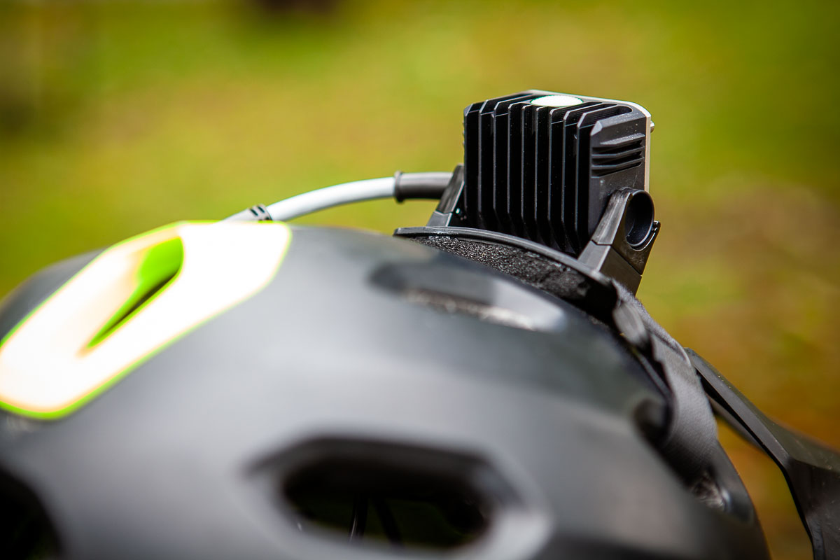 Lucifer L headlamp mounted on a helmet